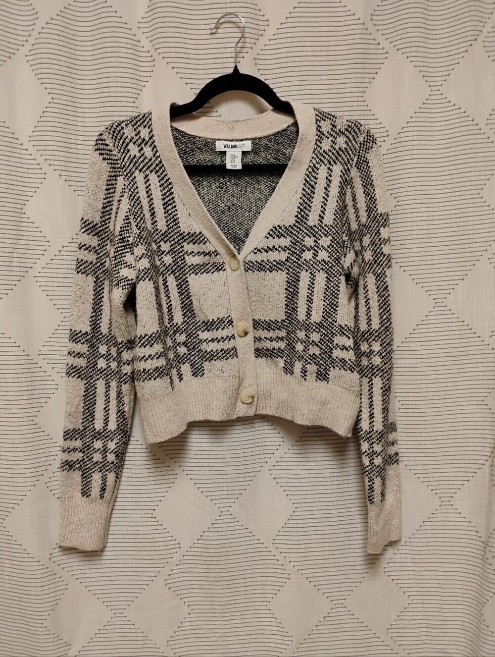 William Rast Beige Black Plaid Cropped Knit Cardigan Women's Juniors Size Medium